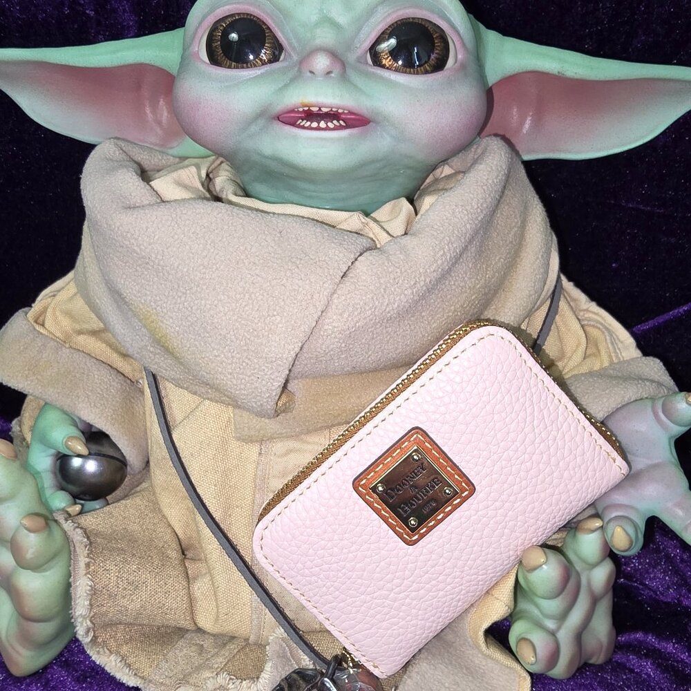 Dooney Pebble Grain Large Zip Around Credit Card Case in Blush